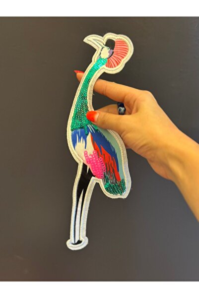 Gönülden Tasarım PUL PAYET مطرزة بتصميم فيلامينجو ملون بتطريز مطرز 28 × 7 سم