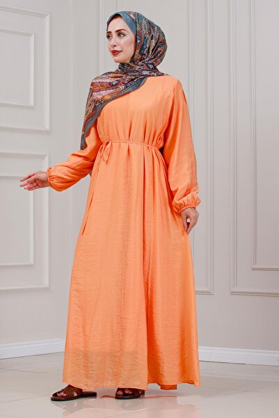 Sevitli Pera Dress with Tie-Up at the Waist-Orange