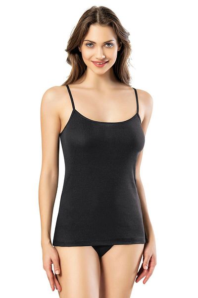 Sereia Women's Thin Ribbed Thread Strap-Report Comfortable Solid Style Singlet Black 6-Piece - Black - Sreiakou-6K42A0-Si