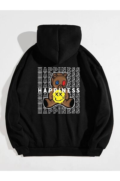 Harajuku Style Unisex Μαύρο Φούτερ Happiness