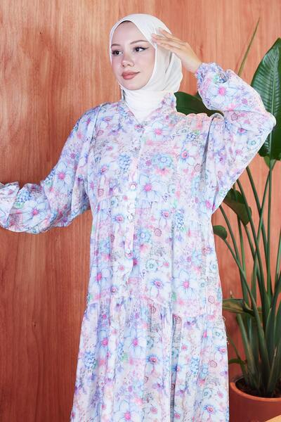 hafsamina Φόρεμα Modal με μοτίβο λουλουδιών Μπλε HM2797