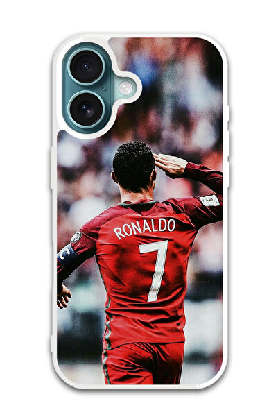 Theodor غطاء حماية لهاتف أبل آيفون 16 بلس، تحية رونالدو للجمهور (مصد أبيض)