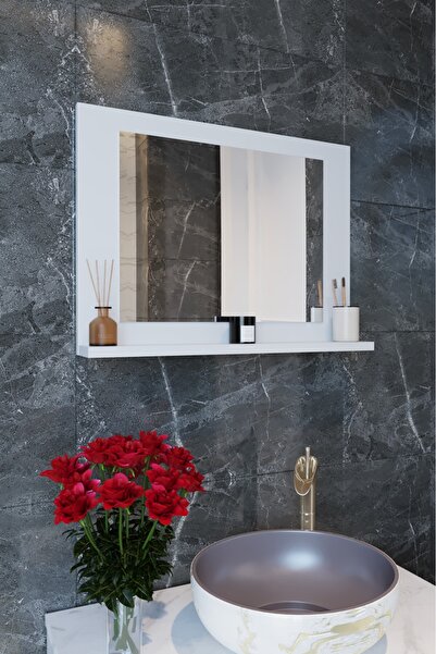 TETTO ELAGANTE ZARİF Banyo Aynası,45x60Dresuar Beyaz Raflı TETTO72