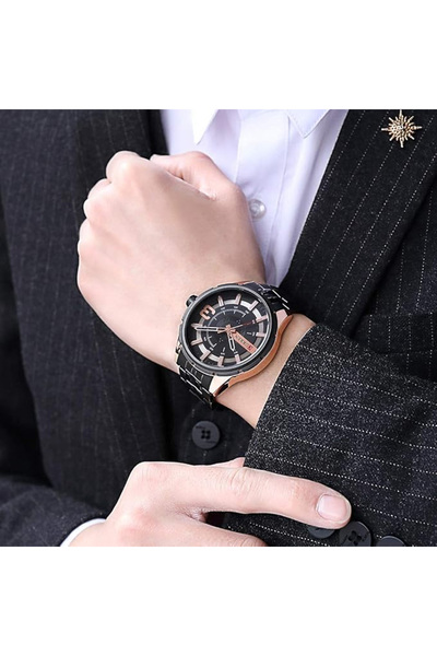 Curren Fashion Men’s Watch Analog Quartz Movement, Black And Rose Gold Finish 8333