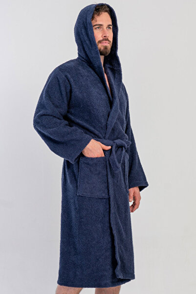 VİENETTA Cotton Men's Curly Hooded Long Sleeve Long Bathrobe, 161867