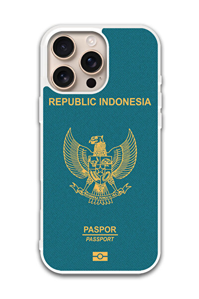 Theodor غطاء حماية لهاتف أبل آيفون 16 برو، جواز سفر إندونيسيا (مصد أبيض)