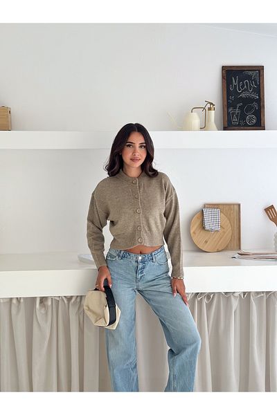 Dumy Soft Textured 5 Button Crop Cardigan