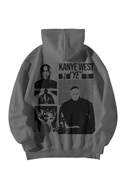 Harajuku Style Hanorac supradimensionat cu imprimeu poster Kanye West YE, ant...