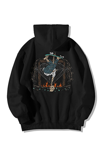 Harajuku Style Μαύρο Γυναικείο και Ανδρικό Φούτερ με Κουκούλα, Τσέπη Καγκουρό...