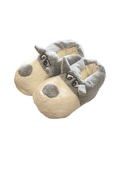Moda Devrin White Gray Cuddle Dog Bobby Animal Silent Sole Slippers Plush Home Shoes