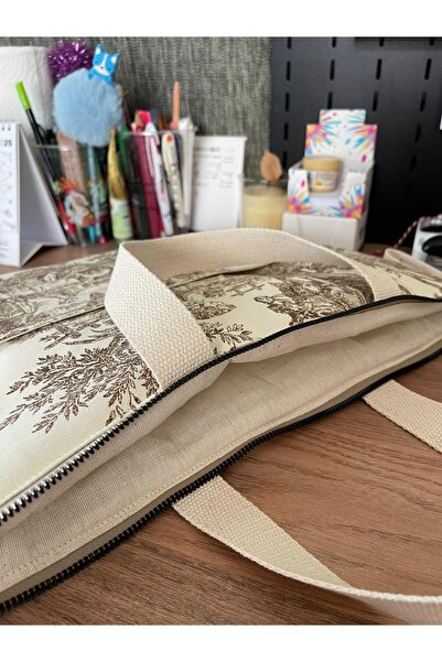 Fiorbag Toile De Jouy Patterned 15.6 Inch Notebook Bag - Handmade Women's Shoulder Bag Lined