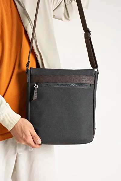 By Hakan Mega 417 Unisex Canvas Messenger Bag Messenger Bag Shoulder Bag Black-Brown