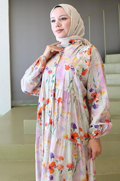 hafsamina Φόρεμα με λουλούδια με λαβή ελαστικό πράσινο HM2793