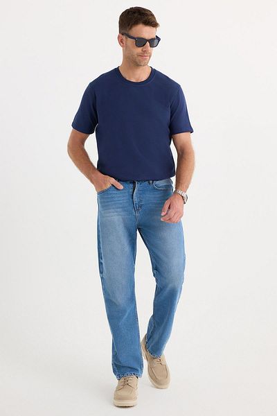 Tudors Men's Regular Fit 100% Cotton Baggy Blue Jean Denim Trousers with Side Pockets