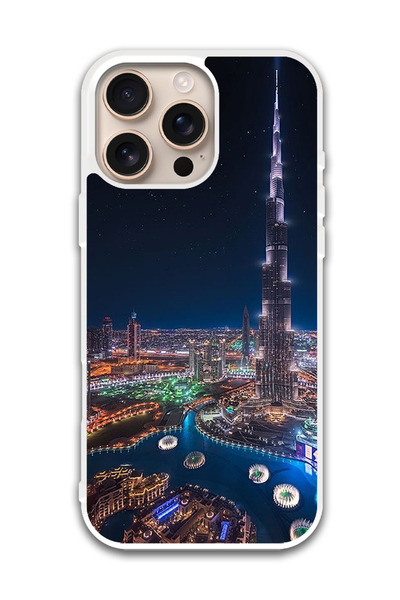 Theodor غطاء حماية لهاتف أبل آيفون 16 برو ماكس، منظر برج خليفة الليلي (مصد أبيض)