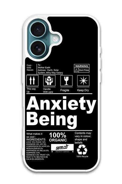 Theodor غطاء حماية لجهاز أبل آيفون 16 بطبعة القلق (مصد أبيض)