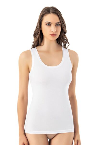 Sereia Women's Plain Comfortable Modal Style Extra Piping Thick Strap Tank Top White Battal - Sreiakos-Bga-U6603-Be
