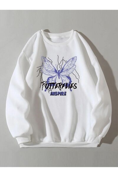 Harajuku Style Women's White Butterflies Inspire Printed Oversize