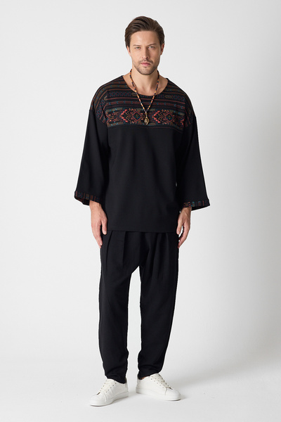 BABBOSS Ethnic Deesen Detailed Wide Collar Off Shoulder Bohemian Sweat