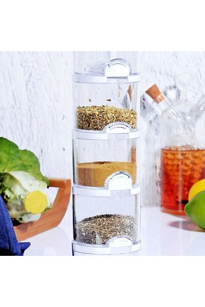 SepetBudur Acrylic Colorful Plug-in 5-Piece Bremen Practical Spice Jar Set 12x8x25 cm