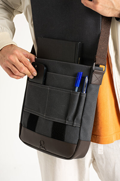 By Hakan Mega 417 Unisex Canvas Messenger Bag Messenger Bag Shoulder Bag Black-Brown