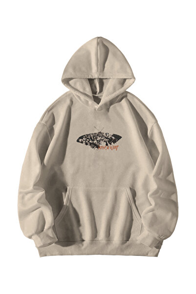 Harajuku Style Kadın Erkek Bej Kendrick Lamar To Pimp a Butterfly Baskılı Oversize Kapşonlu Kanguru