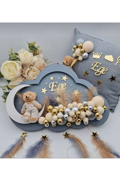 Çemrek Süs Parti Silver Gray Gold Cloud Door Ornament and Jewelry Pillow Baby Door Ornament