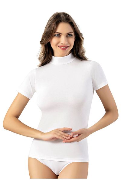 Sereia Women's Turtleneck Half Sleeve Cotton Design Undershirt White Single-Battal - Sreiakow-Boa-G6228-Be