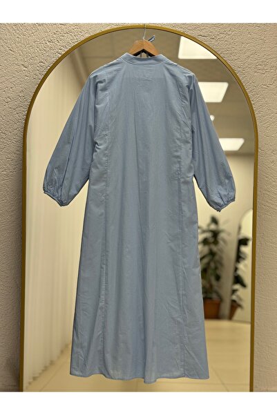 BENAHOLL Φόρεμα Loryla με ραβδώσεις στο μπροστινό μέρος με ρέλι Voile-EK606.1 Μπλε