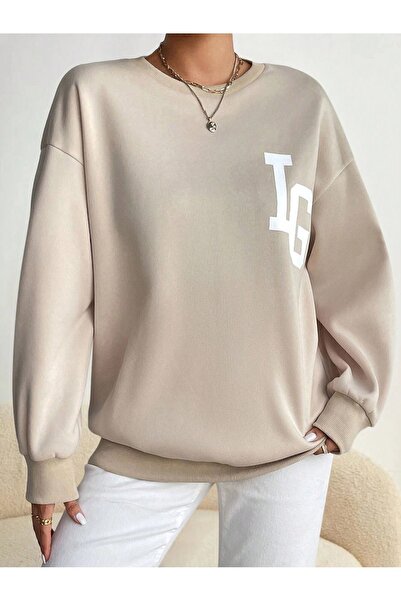 Harajuku Style Guler tip bicicletă cu imprimeu Ig bej pentru femei