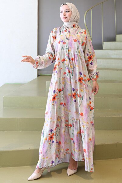 hafsamina Φόρεμα με λουλούδια με λαβή ελαστικό πράσινο HM2793