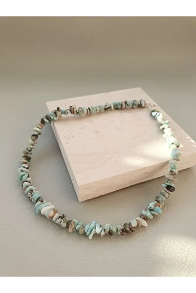 Abundo Necklace made of larimar chips and 925 silver, 40 cm