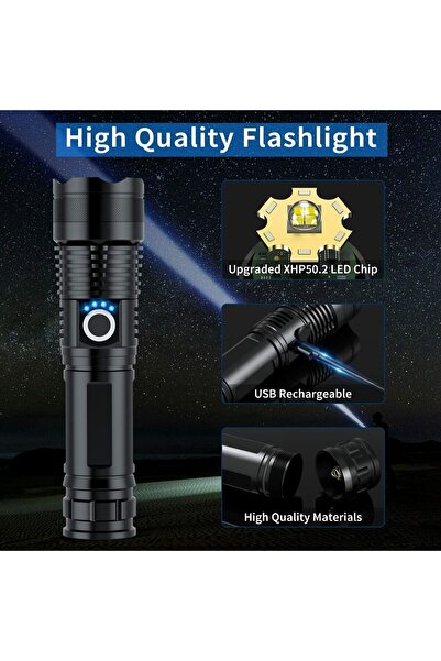 OEM Rechargeable Flashlight XHP50, Excited, LED, 5 modes, 5000 lumens, Black