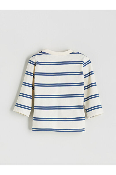 LC Waikiki Ekru Bisiklet Yaka Çizgili Erkek Bebek Sweatshirt Ve Pantolon 2'li