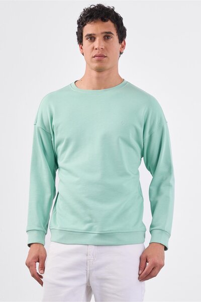 Dufy Mint Yeşili Bisiklet Yaka Regular Fit Erkek Sweatshirt