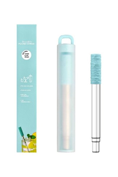 Generic Stainless Steel Foldable Pocket Straw Blue/Silver