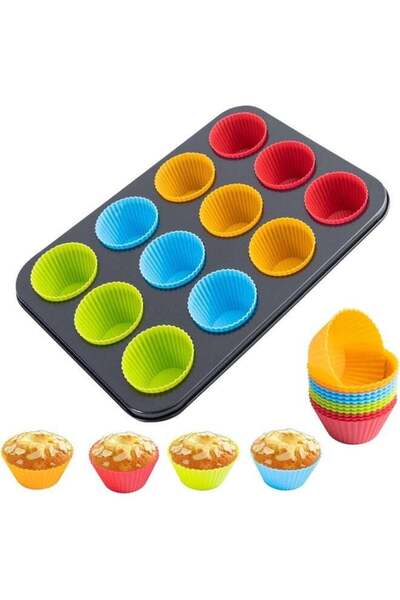 Generic Non-Stick Carbon Steel Muffin Pans With Cupcake Liners - Pair Of Cupc...