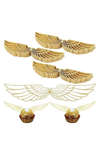 Generic 50Pcs Gold Glitter Wing Cupcake Chocolate Toppers for Party & Birthda...
