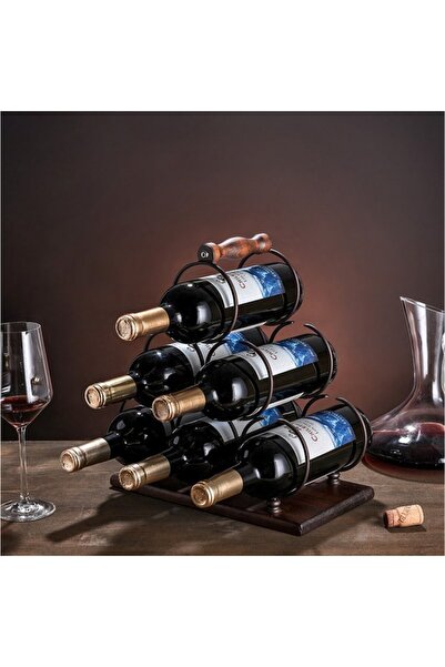 UNİBOX Wine rack for 6 bottles, Unibox, wood and steel, modern, brown, 33x16.5x30cm
