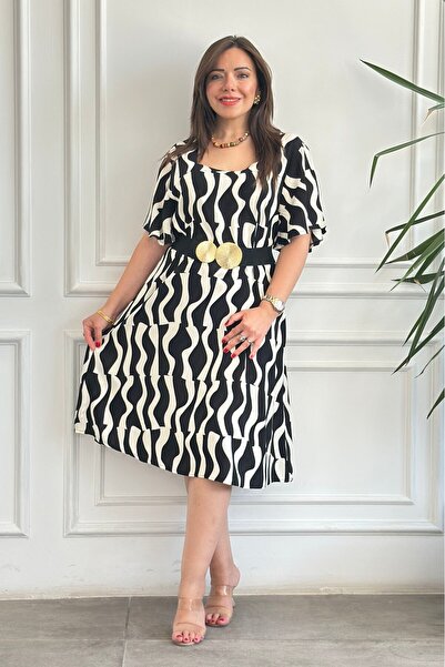 yb yağmur butik Φόρεμα από βισκόζη με τετράγωνο γιακά και σχέδιο