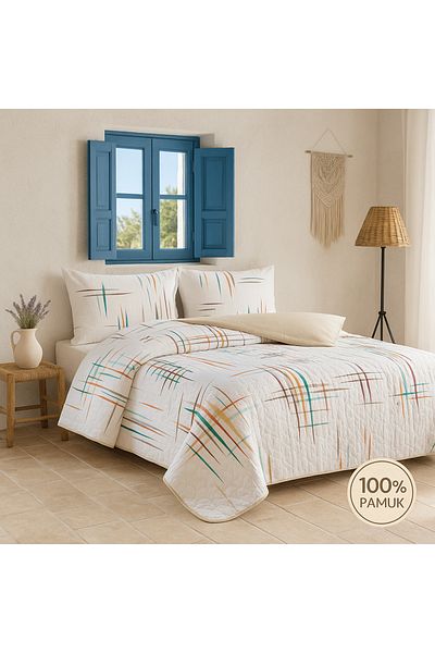 Evimcim 100% Cotton Double Quilted Duvet Cover Set Modern Patterned Luxury Box