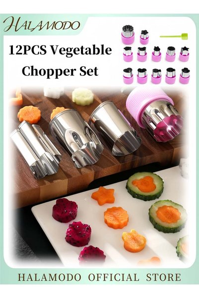 Generic 12PCS Vegetable Chopper Set Stainless Steel Cookie Mould Kitchen Carv...