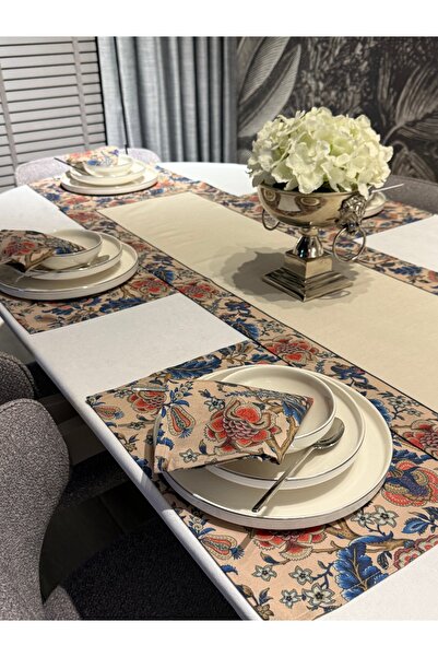 Heriya Keten 6’lı Rüya Desen 6 Amerikan Servis & 1 Runner – 6 Peçete