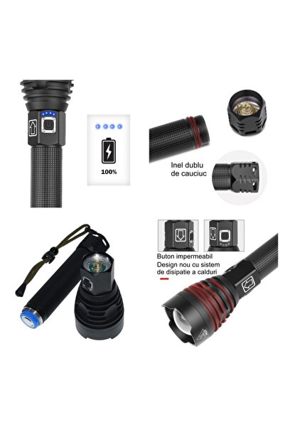 OEM Professional flashlight with LED, batteries included, USB charging, hunting and fishing