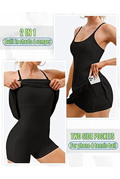 Ewedoos Womens Tennis Dress, Athletic Dress with Built-in Bra & Shorts Pockets Summer Dresses for Women-L