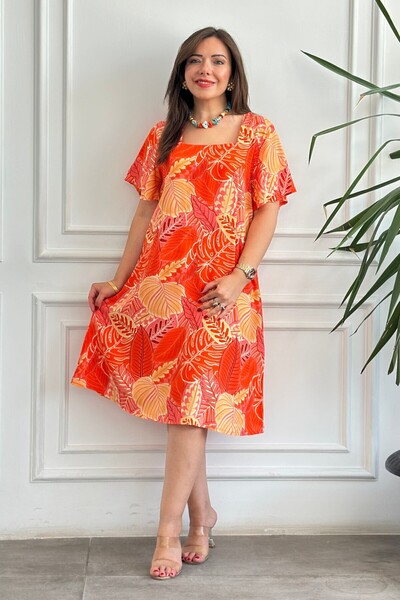 yb yağmur butik Φόρεμα από βισκόζη με τετράγωνο γιακά και σχέδιο