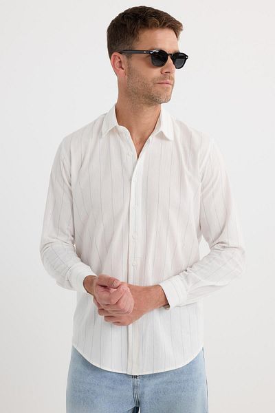 Tudors Men's Regular Fit Classic Cut Sports Collar Striped Cotton Shirt