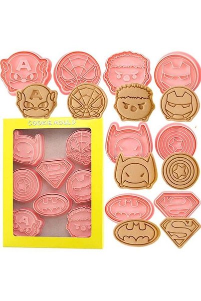Generic 8Pcs Surper Hero Cookie Cutter with Plunger Stampers Set, 3D Cartoon ...