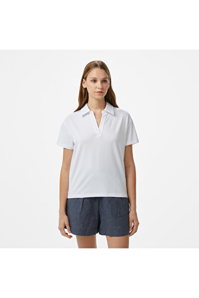 Nautica Women's White Regular Fit Polo Neck T-Shirt