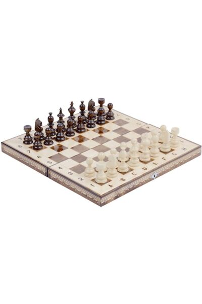E EFRALL Handmade Wooden Chess and Backgammon Set, Alphanumeric Numbered, 38x38 cm, Brown and White